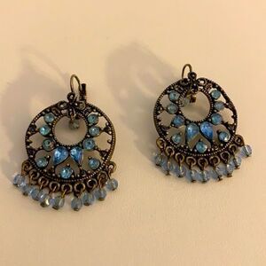Lever back fashion earrings- blue stones and beads